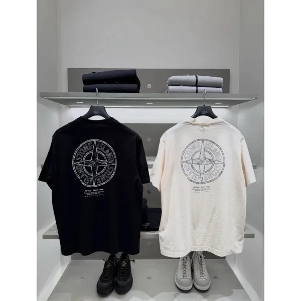 Stone Island Compass Logo Print Black T-Shirt - 11