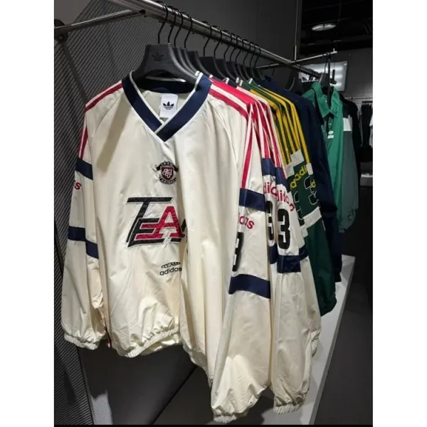 Adidas Originals TEA Windbreaker Cream with Navy and Red Stripes - 5