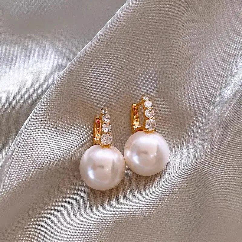 Pearl Drop Earrings with Cubic Zirconia Accents Gold-Tone