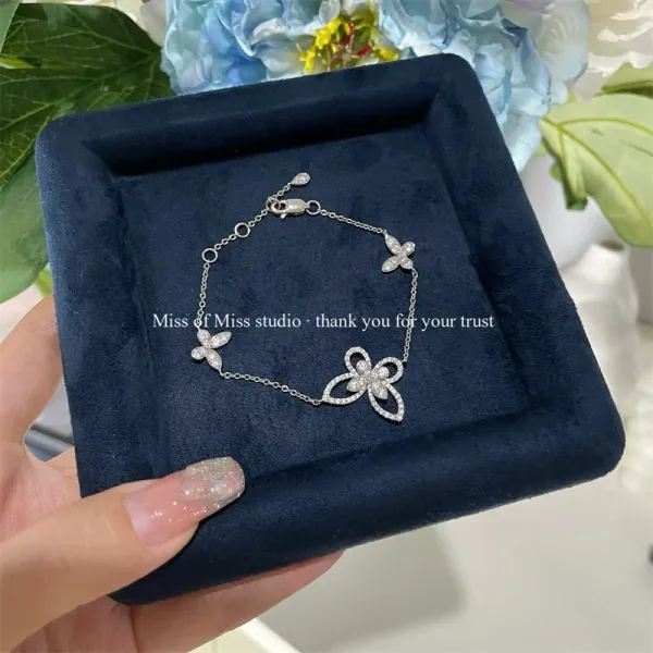 Design Floral Diamond Bangle Silver Bracelet Jewelry - 16