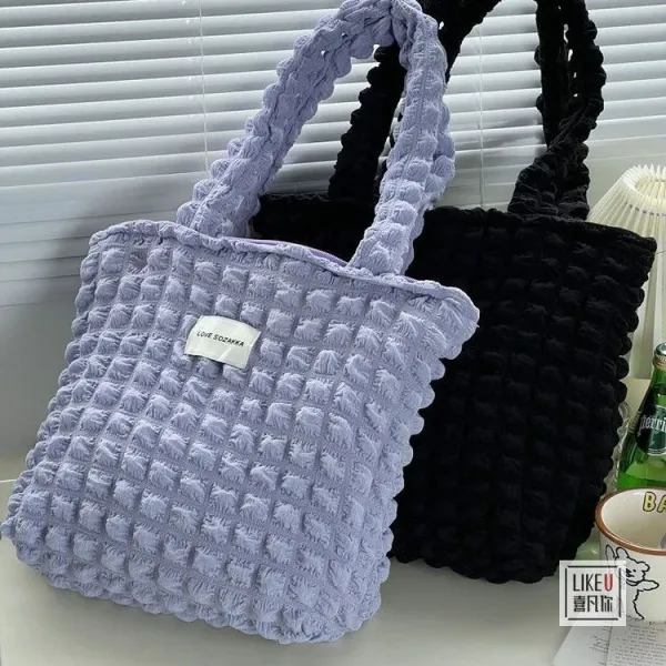 Design LOVE SOZAKKA Ruched Texture Tote Bag Black Handbags - 22