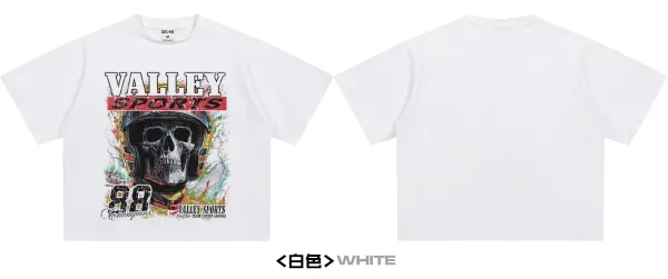 Design Valley Sports Skull Graphic Cropped T-Shirt White T-Shirts - 11
