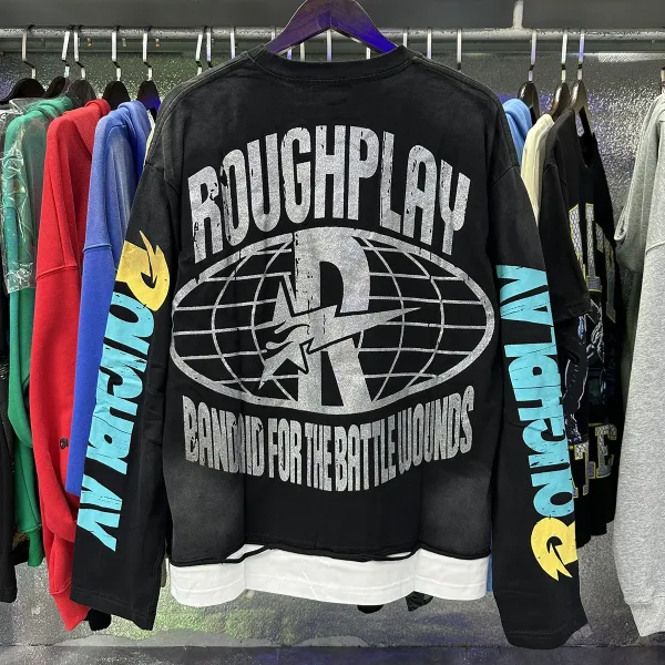 Design Roughplay Bandaid For The Battle Wounds Graphic Oversized Sweatshirt Black Sweater - 4
