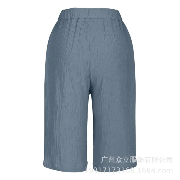 Design Wide-Leg Linen-Blend Drawstring Shorts Blue - 32