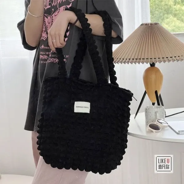 Design LOVE SOZAKKA Ruched Texture Tote Bag Black Handbags - 47