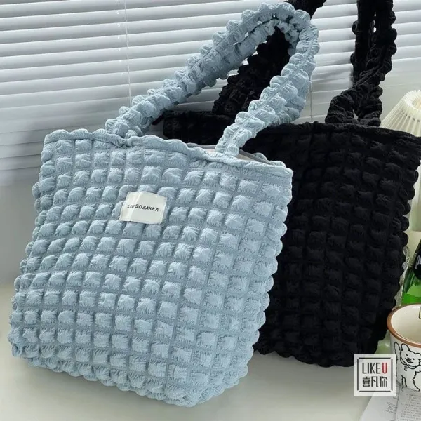 Design LOVE SOZAKKA Ruched Texture Tote Bag Black Handbags - 25