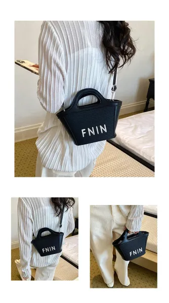 Design FNIN Woven Top-Handle Mini Bag Black Handbags - 9