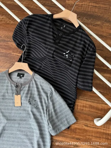 Design Striped Henley T-Shirt Black - 5