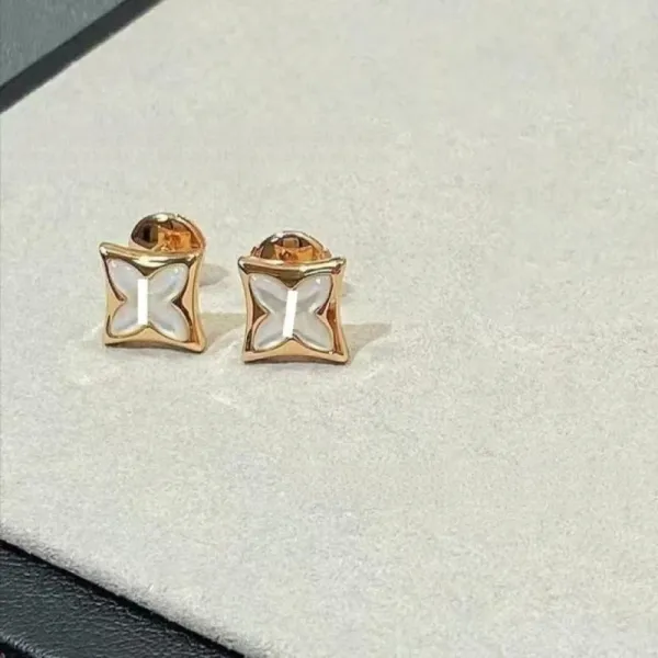 Louis Vuitton Monogram Butterfly Earrings Gold White Mother-of-Pearl Stud Earrings Jewelry - 1