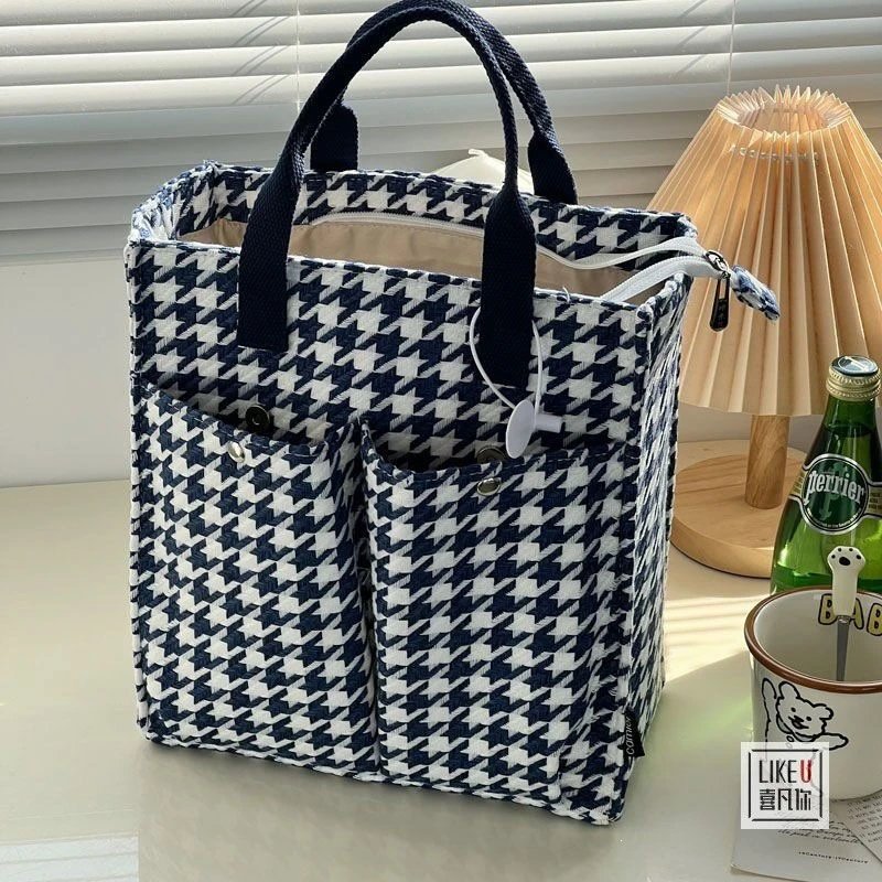 Houndstooth Tote Bag Navy and White