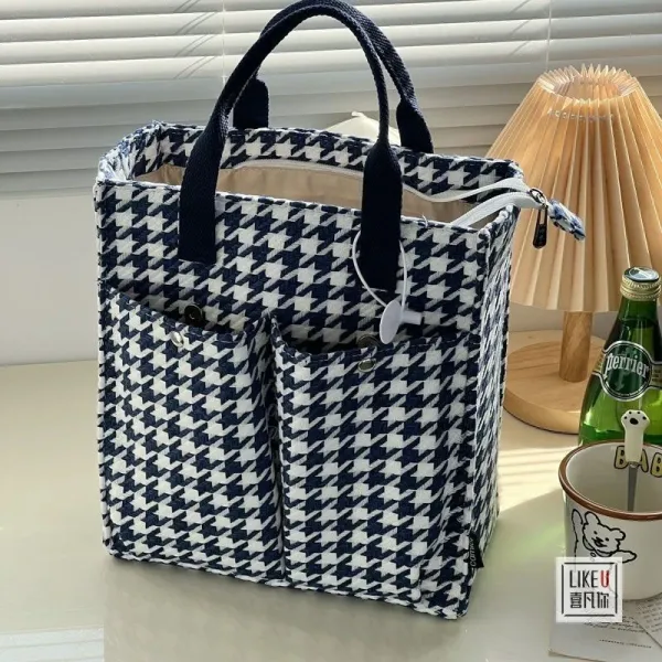 Design Houndstooth Tote Bag Navy and White - 1