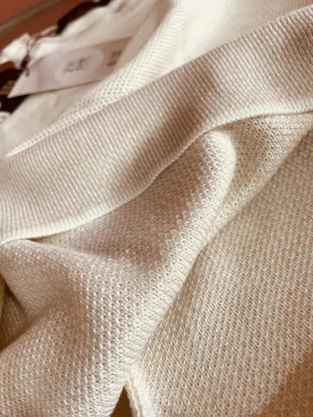 Design Knit Sweater in Cream with Textured Waffle Stitch - 37