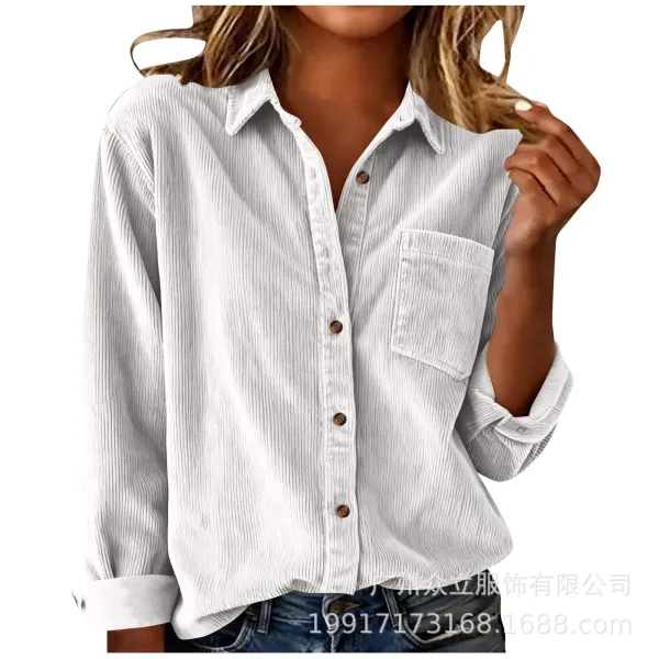 Design Corduroy Button-Up Shirt Forest Green Tops Shirt - 17
