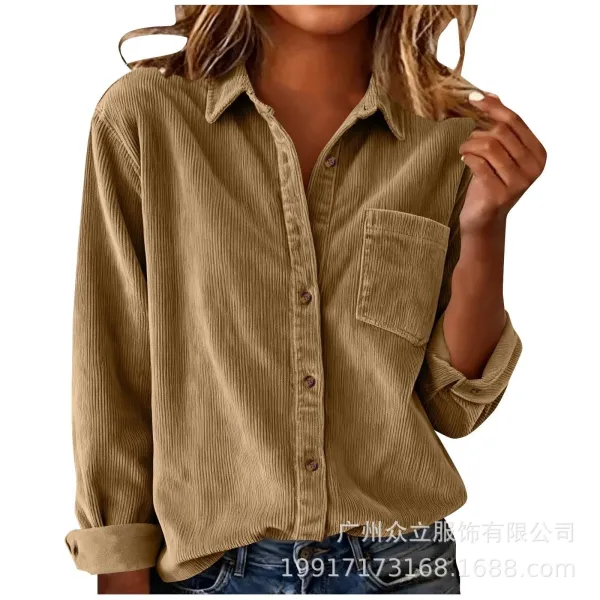 Design Corduroy Button-Up Shirt Forest Green Tops Shirt - 8