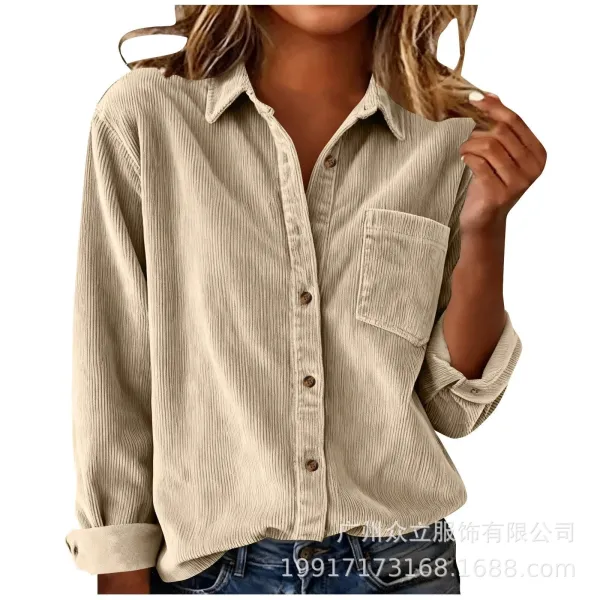 Design Corduroy Button-Up Shirt Forest Green Tops Shirt - 11