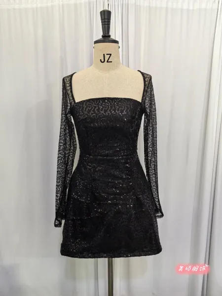 Design Sparkle Mini Dress with Sheer Long Sleeves White Dress - 12
