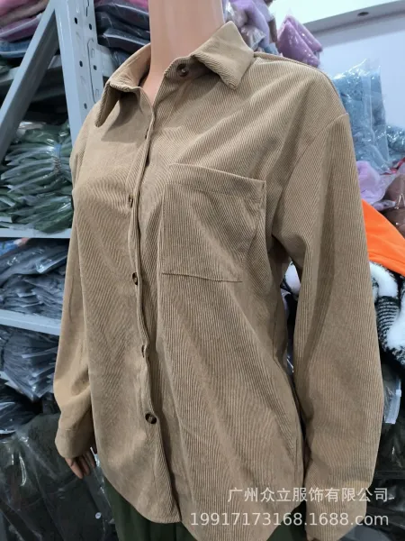 Design Corduroy Button-Up Shirt Forest Green Tops Shirt - 6