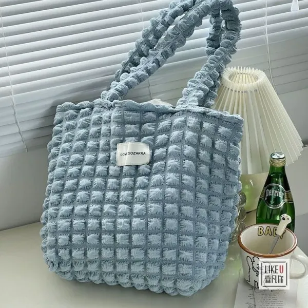 Design LOVE SOZAKKA Ruched Texture Tote Bag Black Handbags - 46