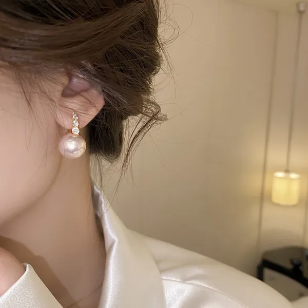 Design Pearl Drop Earrings with Cubic Zirconia in Gold-Tone Setting Jewelry - 14