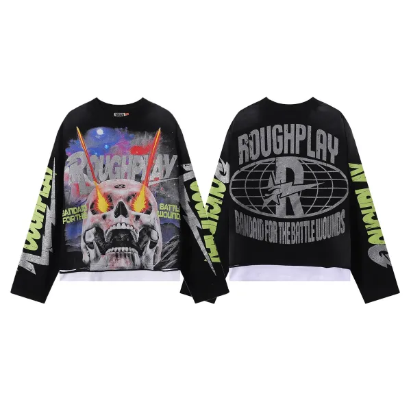 Design Roughplay Bandaid For The Battle Wounds Graphic Long-Sleeve T-Shirt Black T-Shirts - 1