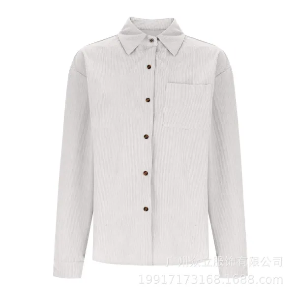 Design Corduroy Button-Up Shirt Forest Green Tops Shirt - 24