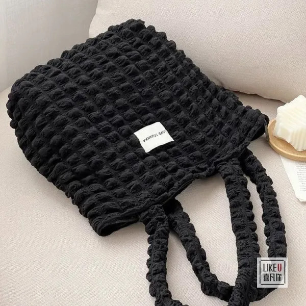 Design LOVE SOZAKKA Ruched Texture Tote Bag Black Handbags - 49