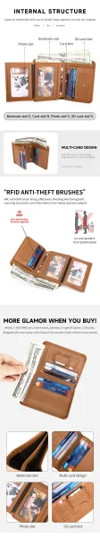 Design Classic Bifold Wallet Brown Leather Short Wallet - 7