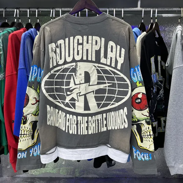 Design Roughplay Bandaid For The Battle Wounds Graphic Oversized Sweatshirt Black Sweater - 8