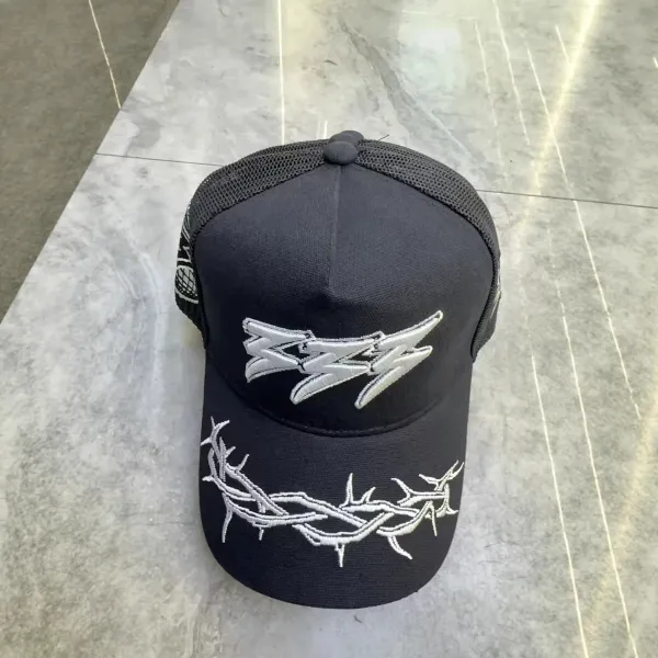 Design Barbed Wire & Lightning Bolt Trucker Cap Black Hats - 8