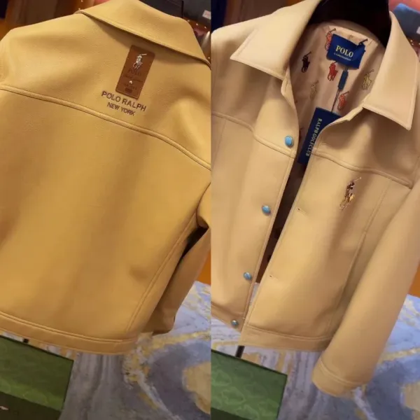 Polo Ralph Lauren Leather Jacket Mustard Yellow Outerwear - 5