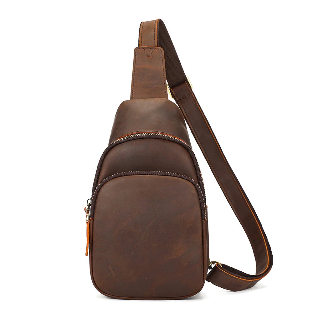 Design Vintage Leather Chest Bag Brown Crossbody Bag