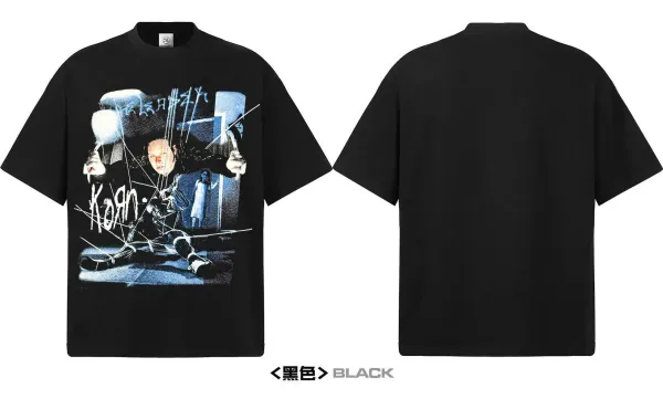 Design Korn Band Graphic Oversized T-Shirt Black T-Shirts - 11
