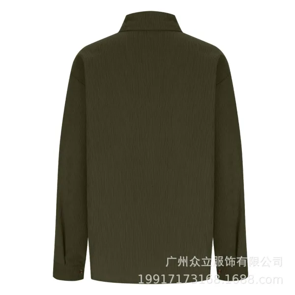Design Corduroy Button-Up Shirt Forest Green Tops Shirt - 44