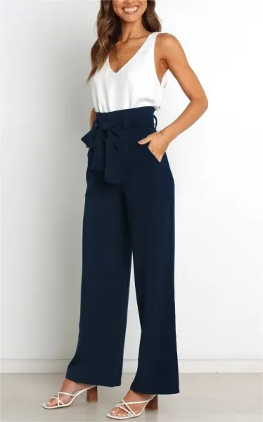 Design High-Waisted Paperbag Waist Wide-Leg Pants Black - 7
