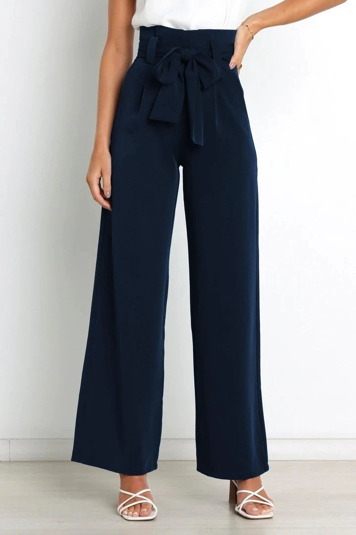 Design High-Waisted Paperbag Waist Wide-Leg Pants Black - 8