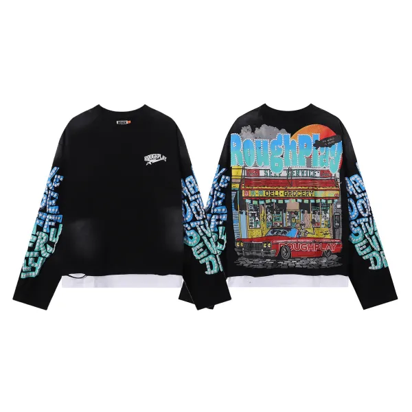 Design Rough Play Graphic Long-Sleeve T-Shirt Black Multicolor T-Shirts - 1