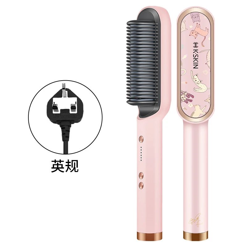 Design KSKIN Cat Print Hair Straightening Brush Pink Electronics