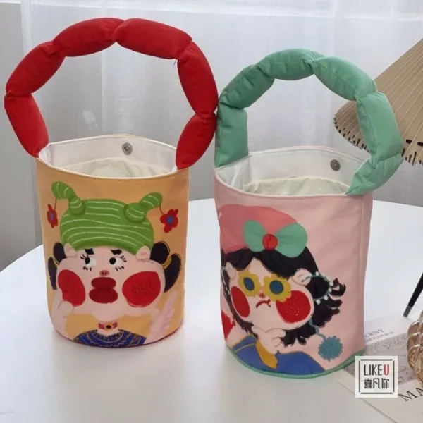Design Cartoon Character Bucket Bag Blue Peach Multicolor - 25