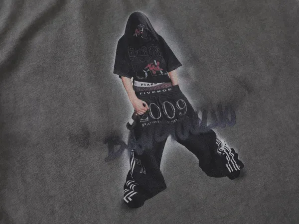 Design Graphic Print Washed Gray T-Shirt - 16