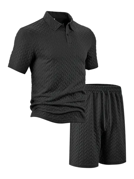 Design Textured Chevron Polo and Shorts Set White - 21