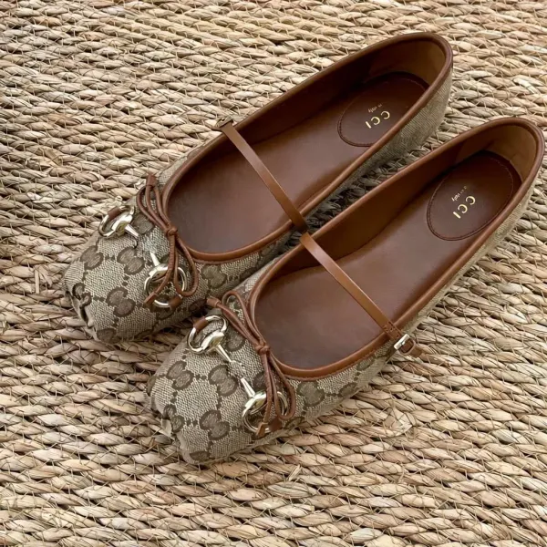 Gucci Horsebit Loafer Flat Beige GG Canvas Shoes - 1