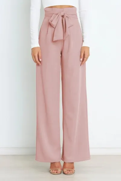 Design High-Waisted Paperbag Waist Wide-Leg Pants Black - 15