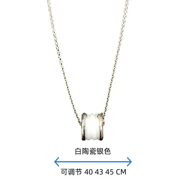 Design Ceramic Cylinder Pendant Necklace Silver White Jewelry - 1