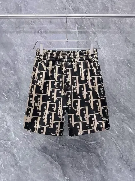 Dior Oblique Print Drawstring Waist Shorts Black Beige - 1