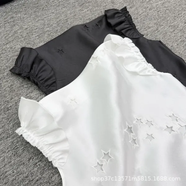 Design Star-Embellished Ruffle Sleeve Top White - 8