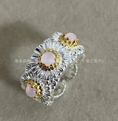 Daisy Flower Stud Earrings Silver and Gold Tone with Cubic