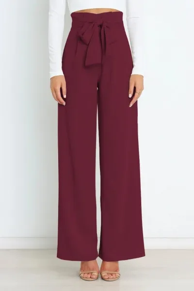 Design High-Waisted Paperbag Waist Wide-Leg Pants Black - 23