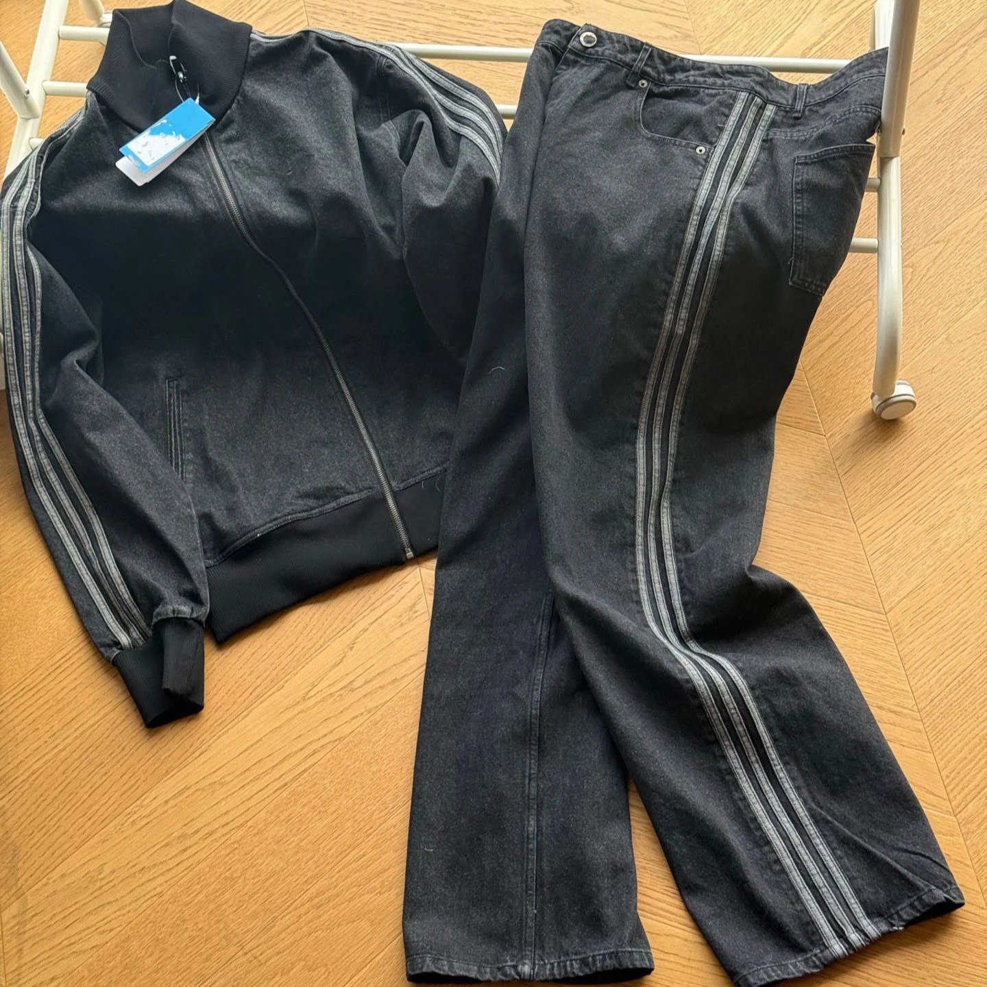 Denim Track Jacket And Pants Set Blue Sporty