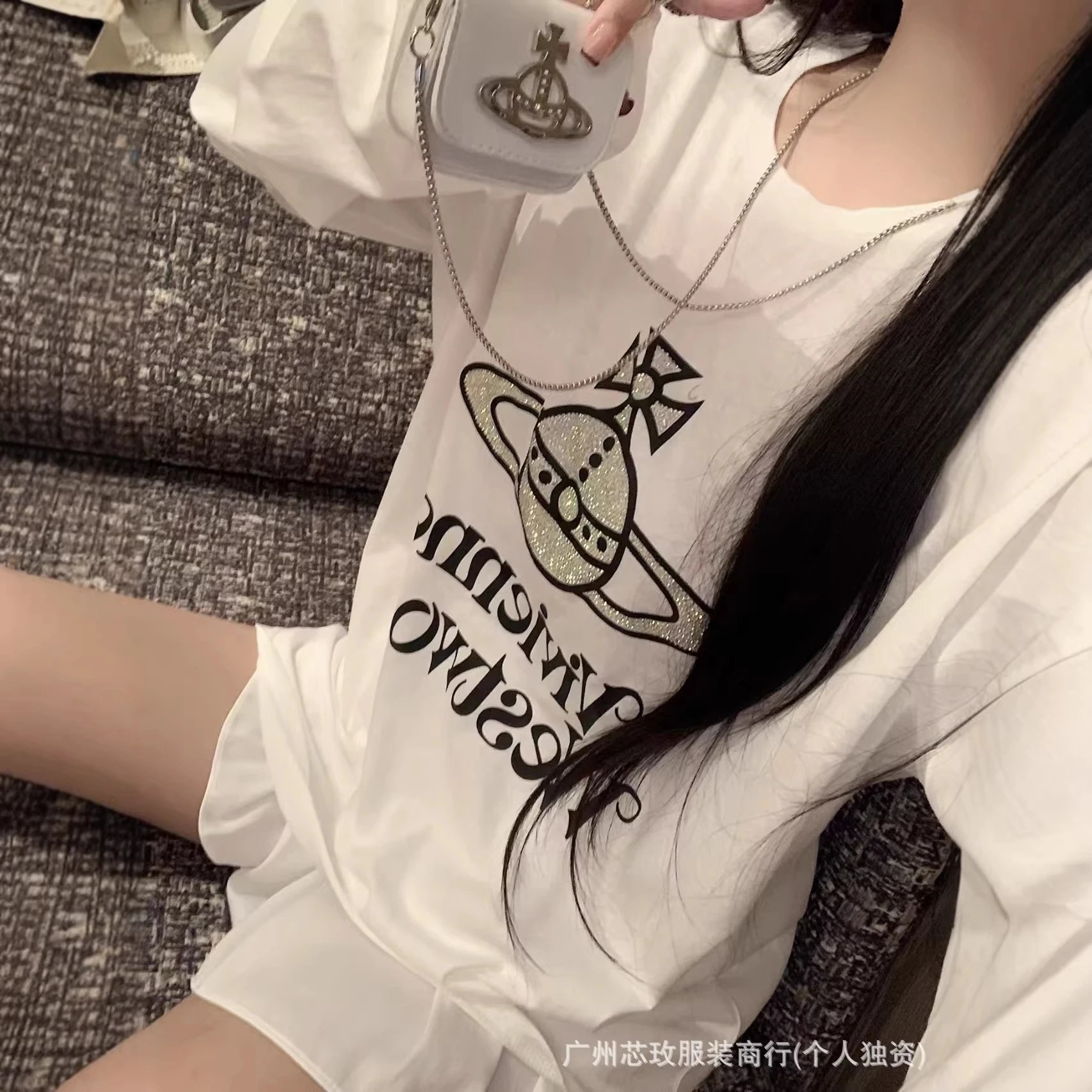 Vivienne Westwood Orb Logo Pink White Graphic Long Sleeve T-Shirt