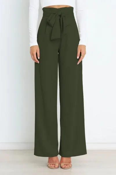 Design High-Waisted Paperbag Waist Wide-Leg Pants Black - 33